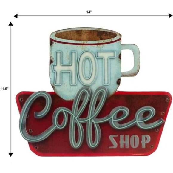 Hot Coffee Shop Embossed Metal Sign - Vintage Diner Coffee Sign for Kitchen - Picture 7 of 7